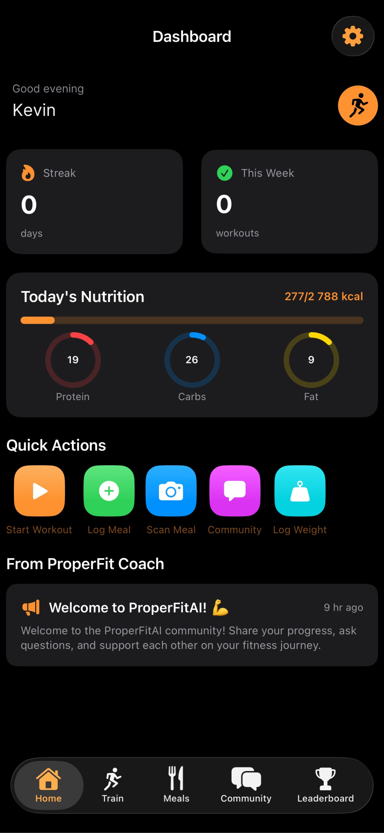 ProperFitAI dashboard